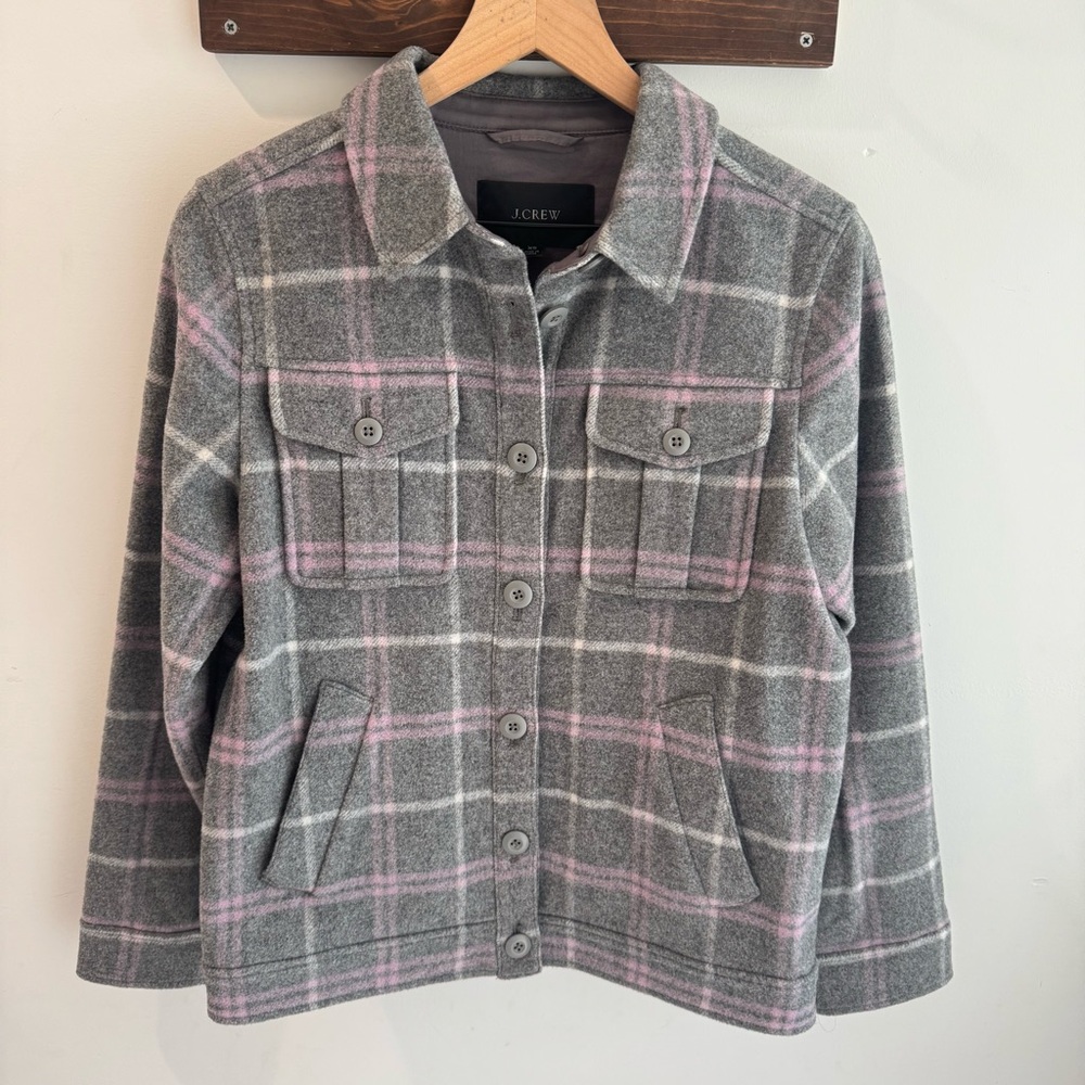 J Crew Stretch Wool Shirt Jacket in Grey‎ Plaid XS